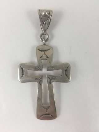 Vintage Native American Liberty E.  E.  Sterling Silver Cross Pendant,  2.  75 Inches