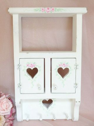 Bydas Shabby 8 Peg Wall Shelf W Pink Roses Hp Hand Painted Chic Vintage Cottage