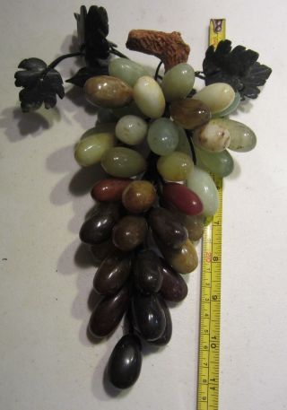 Vintage Green Brown Grape Cluster Marble Alabaster Grape Vine With Leaves