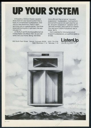 1977 Klipsch La Scala Speaker Photo Vintage Print Ad