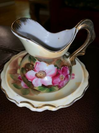 Vintage Miniature Porcelain Bowl And Pitcher Set E2359 By Enesco Japan