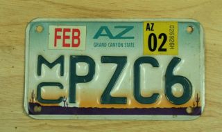 2002 Vintage Arizona Mc Pzc6 Motorcycle License Plate Tag Item 1810