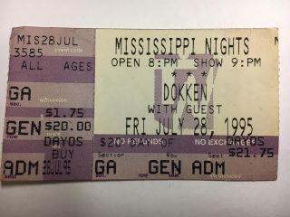 Dokken Vintage 1995 Concert Ticket Stub Mississippi Nights St.  Louis Mo 7/28/95