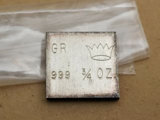Rare Gr Crown 3/4oz Fine Vintage.  999 Silver Bar Scarce - Very Hard To Find