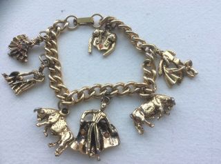 Vintage Gold Tone Spanish Spain Matador Bullfighter Bull Charm Bracelet
