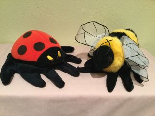Vintage Folktails Plush Full Body Ladybug & Bumblebee Insect Glove Puppets