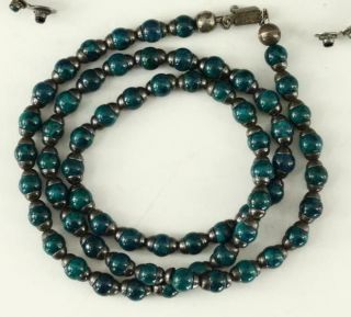 Vintage Sterling Silver Jewelry Taxco Mexico Green Dyed Stone Beaded Necklace