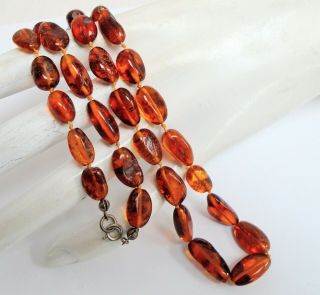 Gorgeous Vintage Hand Knotted Real Amber Bead Necklace
