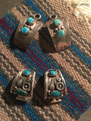 Vintage Native American " Navajo " Sterling & Turquoise Watch Band Tips (18g),
