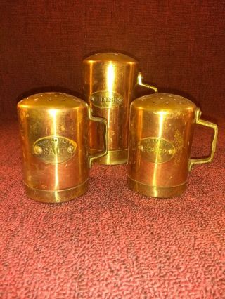 Vintage Copper And Brass Salt & Pepper & Cheese Shakers Set