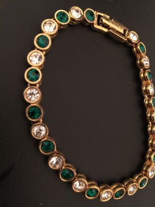 Vintage D ' Orlan Tennis Bracelet Green and Clear Rhinestones 7 