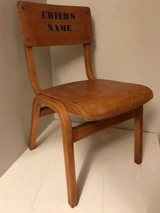 Personalised Vintage Mid Century School Child ' s Nursery Wooden Beech / Ply Chair 2