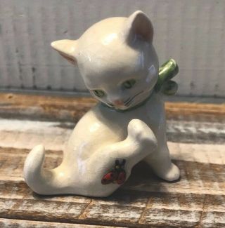 Vintage Goebel West Germany White Kitten Cat With Lady Bug Figurine Porcelain