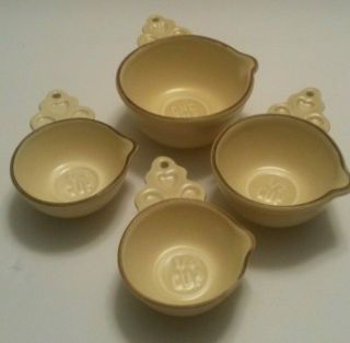 Vintage Set Of 4 Village Stoneware Measuring Cups 1 1/3 1/2 1/4 Cup