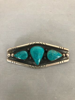 Vintage Navajo Indian Silver & Turquoise Pin Brooch Unique 1” X 2 3/4”