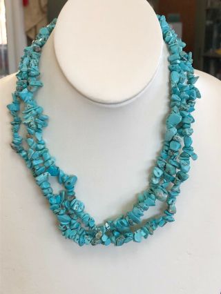 Vintage Turquoise Stone Beaded Multi Strand Bohemian Statement Necklace 18”