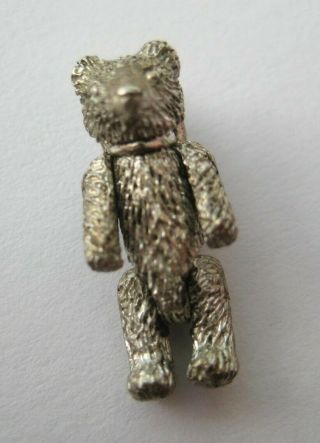Vintage Sterling Movable Teddy Bear W/ Bow Silver Bracelet Charm Arms Legs Move
