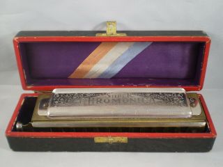 Vintage M Hohner Chromonica Chromatic Harmonica W/ Box Key Of C 12 - Hole