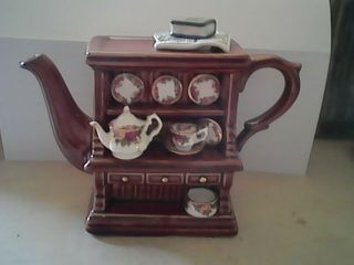 Vintage Royal Albert Old Country Roses Welsh Dresser Mini China Cabinet Teapot