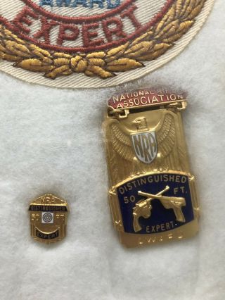 Pre WWII 1940 - 41 NRA Distinguished Expert Tri - Color enamel medal & Patch award 2