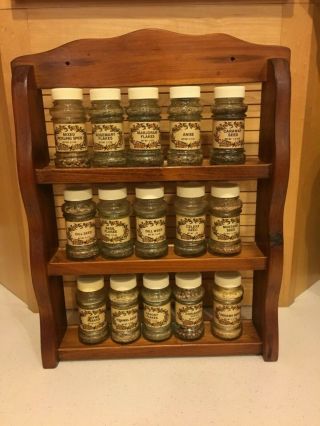 Vintage Standing - Hang 16 " X 13 " Wood Spice Rack With 15 Glass Spice Jars