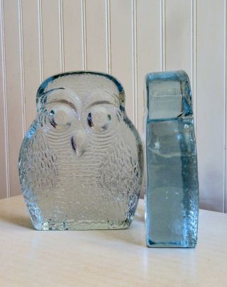 Blenko Glass Owl Bookends Vintage 1960s Mid Century Modern MCM 2