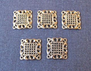 5 Vintage Filigree Golden Metal Square Links Findings Jewelry Making X2