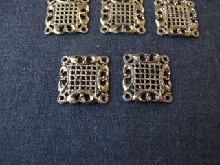 5 VINTAGE FILIGREE GOLDEN METAL SQUARE LINKS FINDINGS JEWELRY MAKING x2 3