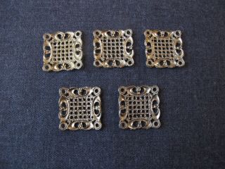 5 VINTAGE FILIGREE GOLDEN METAL SQUARE LINKS FINDINGS JEWELRY MAKING x2 4