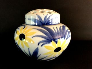 Vintage German Smf Schramberg Floral Hand Painted Vase W Flower Frog Top