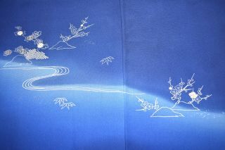 VINTAGE SILK KIMONO JACKET:Elegant Blue Riverside Landscape@YK42 4