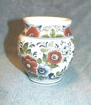 Vintage Collectible Delft Floral Ceramic Vase Made In Holland 4 " X 4 "