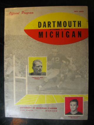 Vintage October 7,  1950 Dartmough Vs Michigan Football Program