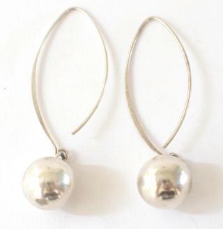 Vintage 925 Sterling Silver Earrings Hook Back Big Large Balls Simple Retro 5g
