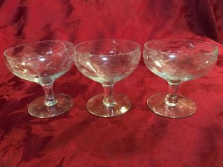 Vintage Etched Glass Grape Pattern Footed Sherbet Dessert Or Low Champagne Glass