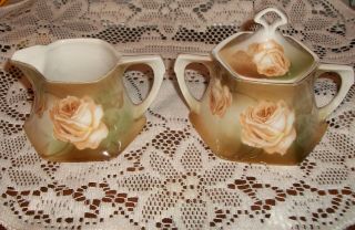 Vintage R S Germany Fine China Sugar Bowl And Pitcher Peach Roses,  Looks