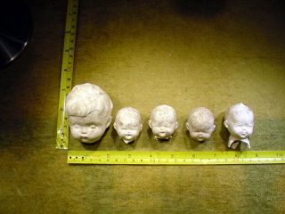 5x Excavated Vintage Large Pipe Clay Doll Head For Mixed Media Altered Art 12768