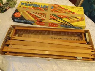 Boxed Vintage Spears Wooden Weaving Loom Size 4 Tabletop 16” Complete W/pattern