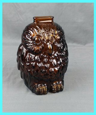 Vintage Brown Amber Glass Wise Old Owl Piggy Bank Libby Vtg