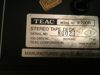Teac X - 700R Stereo Reel To Reel Tape Deck 6