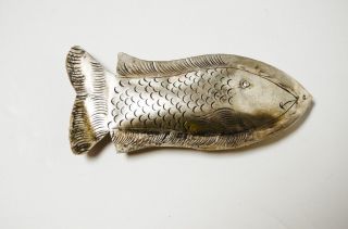 Vintage Hammered Metal Fish Pendant Hair Clip Mid Century Eames Boho