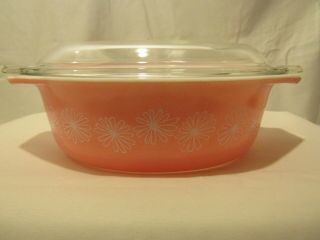 Vintage Pyrex Pink Daisy 1 1/2 Qt 043 Oval Casserole Dish With Glass Lid