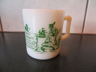 Vintage White Milk Glass Green Print Davy Crockett Mug /cup