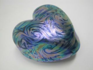 Lovely Vintage Glass Heart Shaped Paperweight Signed Eickholt 2003