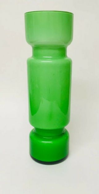 Empoli,  Vintage Italian Green Retro Cased Glass Vase (27.  5cm Tall)