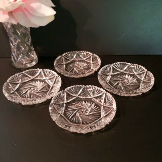 Set Of 4 Vintage Cut Pinwheel Crystal Butter Pats