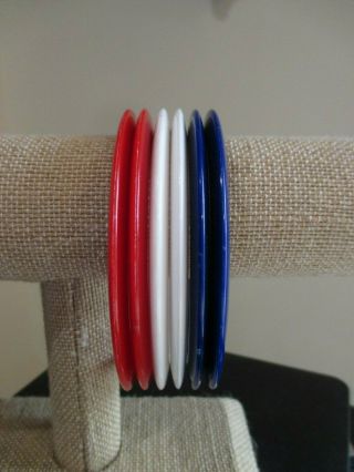 Vintage Red,  White & Blue Lucite Plastic Thin Spacer Bangle Bracelet