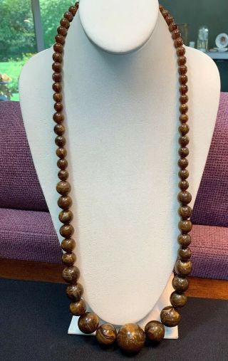 Vintage Bold Necklace Shades Of Brown Graduated Lucite Beaded Extra Long 32”