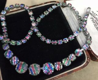 Vintage Art Deco Jewellery Lovely Graduated Rainbow Iris Glass Necklace