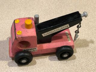 Vintage Handcrafted Wood Toy Tow Truck - Wooden Toy - Rolls - 4 - 1/2 " Long